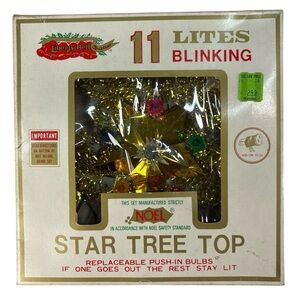 Vtg 11 Lites Blinking 8" Star Tree Topper Tested & Working w/ Box & Extra Bulbs